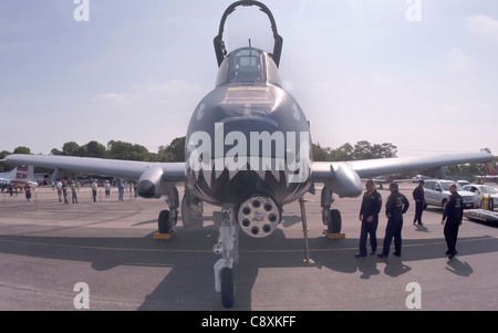 Mitglieder der A-10 East Demonstration Team verhalten Preflight Checks auf einer A-10 Thunderbolt II Mai 28, 2011, vor einem Air Show in Jones Beach, New York, präsent. Stockfoto