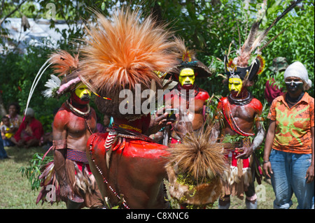 Huli Wigmen aus dem Tari-Tal im südlichen Hochland von Papua-Neu-Guinea an ein Sing-Sing Mt Hagen Stockfoto