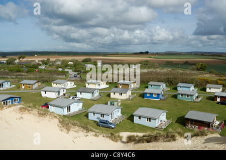 Gwithian Sand Chalets, Upton Towans, Hayle Cornwall UK. Stockfoto