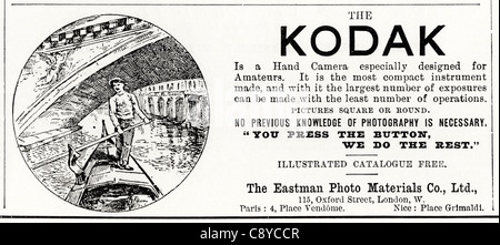 Original viktorianischen Werbung ca. 1892 Werbung der KODAK HANDKAMERA eines ihrer ersten Anzeigen Stockfoto