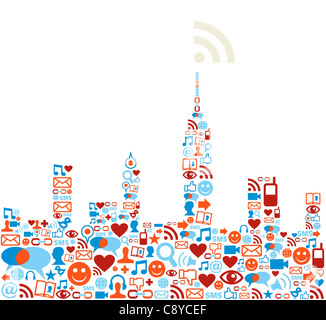 Social Media-Symbole im Stadtbild Form festgelegt. Stockfoto