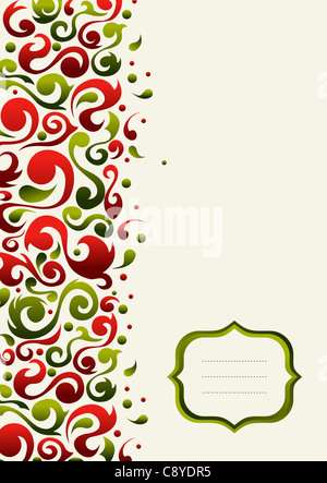 Postkarte mit grünen und roten kunstvollen Formen gemacht Stockfoto