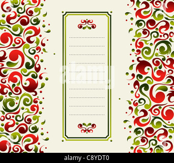 Weihnachts-Postkarte mit grünen und roten Zierpflanze Formen gemacht Stockfoto