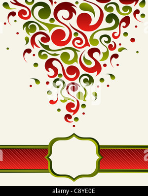 Grüne und rote Zierpflanze Formen Xmas Postkarte Stockfoto