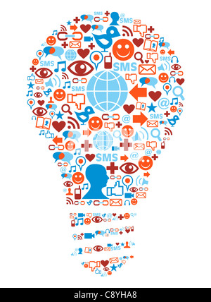 Social Media-Symbole, die inmitten einer Lampe Form Abbildung Stockfoto