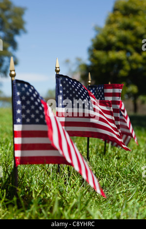 USA, Illinois, Metamora, Row of American flags auf Friedhof Stockfoto