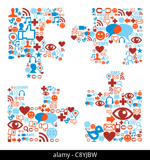 Social Media-Symbole gesetzt in Puzzle-Form-Zusammensetzung Stockfoto