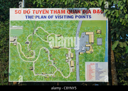 Asien, Vietnam, Cu Chi nr. Ho-Chi-Minh-Stadt (Saigon). Cu Chi Tunnel. Lageplan. Tunnel-komplexe sind durch die Vietnam benutzt worden... Stockfoto