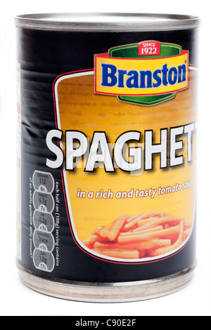 Nährwertangaben auf eine Dose Branston Spagetti Stockfoto