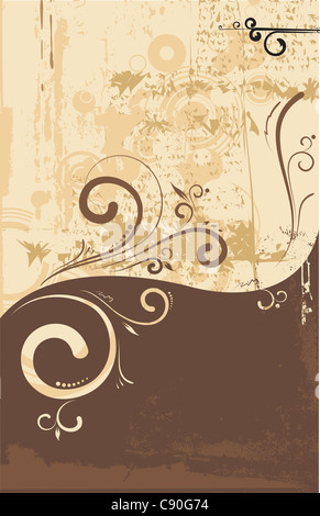 Illustration der floralen swirly Ornament auf städtischen Grunge Hintergrund Stockfoto