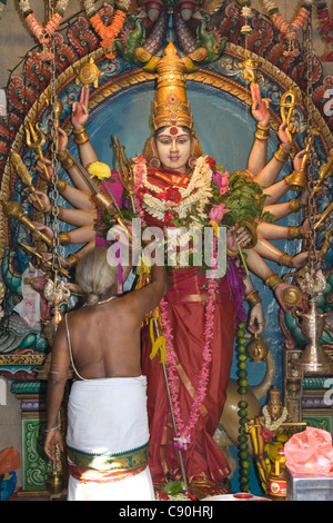 Gottheit Sri Lakshmi Durgai bei Sri Veeramakaliamman Hindu-Tempel Stockfoto