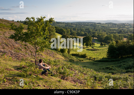 Genießen Sie die Aussicht von der braunen Clee, Shropshire Stockfoto