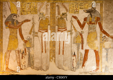 Malerei im Grab des Tutanchamun, Tal der Könige, Luxor, Theben, Altägypten, Afrika Stockfoto