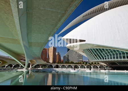 Monteolivete-Brücke und den Palau de Les Arts Stadt der Künste und Wissenschaften Ciudad de Las Artes y Las Ciencias Santiago Calatrava (a Stockfoto