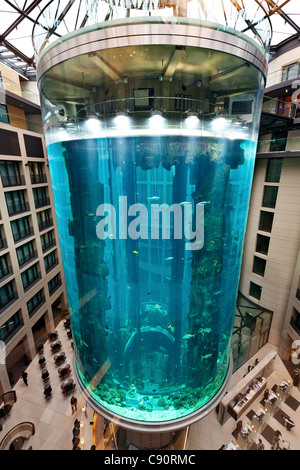 AquaDom, dem größten zylindrischen Aquarium in der Lobby des Radisson SAS Hotels in Mitte, Berlin, Deutschland Stockfoto