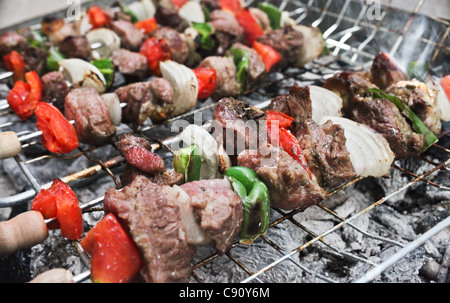 FLEISCH UND GEMÜSE AUF DEM GRILL Stockfoto