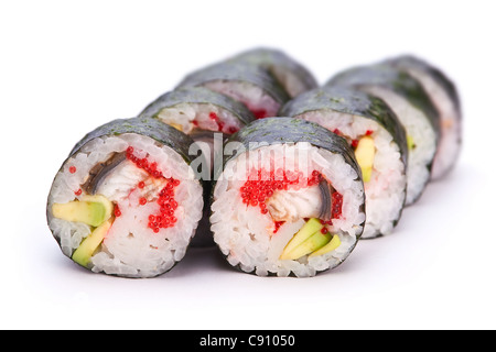 Japanisches Essen Roll isoliert auf weiss Stockfoto