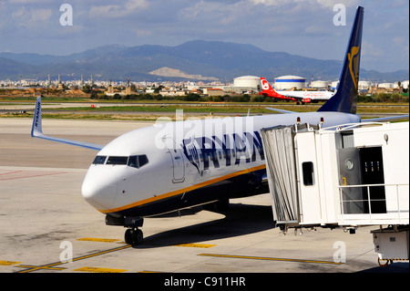 Ryanair-Flugzeug immer bereit, am Flughafen von Palma, Mallorca aussteigen. Stockfoto