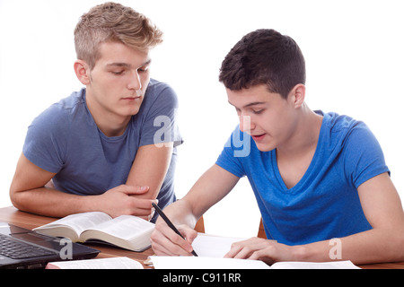 Zwei junge Burschen, die Bibelstellen zu studieren Stockfoto