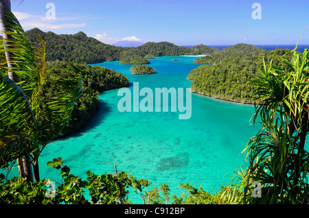 Wayag Inselansicht, Raja Ampat Inseln in der Nähe von West-Papua, Indonesien im Korallen-Dreieck, Pazifischen Ozean. Stockfoto