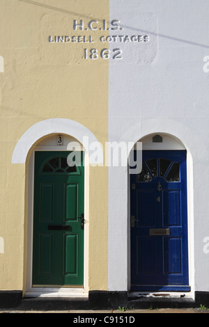Detailansicht von 3 und 4 Lindsell Cottages, Hastings Altstadt, East Sussex, South Coast, England, UK Stockfoto