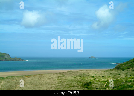 Die Camel-Mündung erstreckt sich von Wadebridge flussabwärts auf das offene Meer in Padstow Bay und grenzt Padstow und Strand Stockfoto