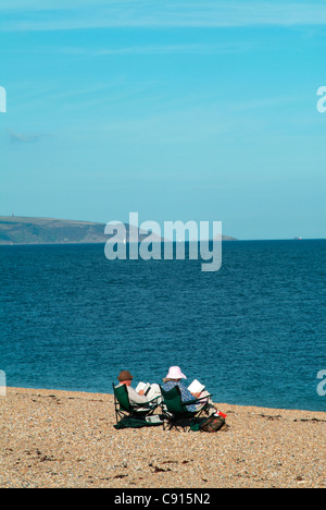 Slapton Sands ist eine geologische Besonderheit im Bereich South Hams von Devon und ist ein beliebtes Ziel für Touristen Stockfoto