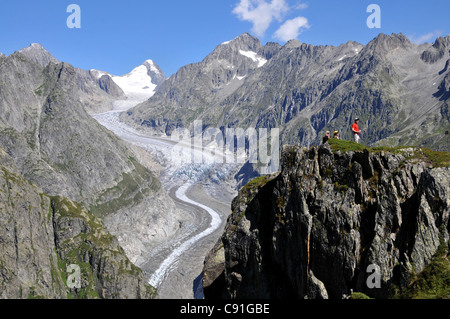 Blick auf Fiescher Gletscher, Fiescheralp, Kanton Wallis, Schweiz Stockfoto