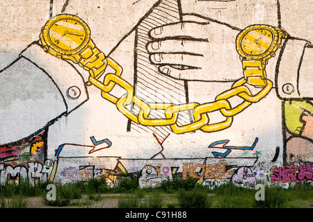 Wandmalereien auf Gebäude Cuvry Straße, Berlin-Kreuzberg, Berlin, Deutschland, Europa Stockfoto