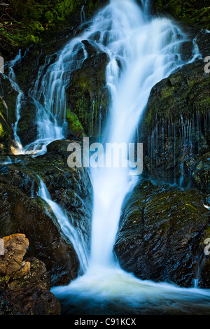 Ein Wasserfall Kaskadierung über Flechten bedeckt Felsen im Temparate Regenwald, Ketchikan, südöstlichen Alaska, Sommer Stockfoto