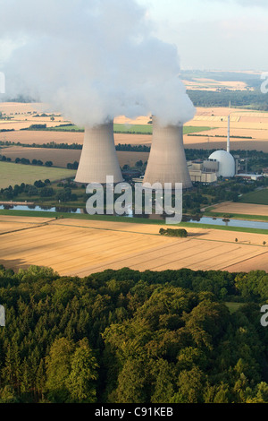 Luftbild des Kernkraftwerks Grohnde, Weser gelegen, Niedersachsen, Deutschland Stockfoto