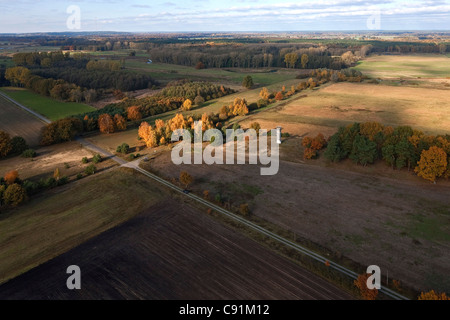 Luftaufnahme des ehemaligen DDR-Grenzgebiet nahe Gartow im Wendland, Niedersachsen, Deutschland Stockfoto