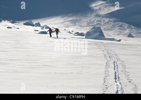 Ansicht der Skifahrer brechen weg von Tordrillo Mountains, Alaska Stockfoto