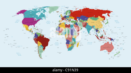 Vektor politische Landkarte der Welt Stockfoto