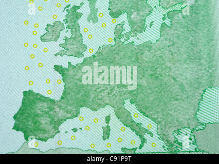 Europakarte auf 100 Euro-banknote Stockfoto