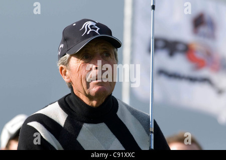 Gary Player Südafrikas Teilnahme an der Gründungsversammlung PowerPlay Golf Zündung Veranstaltung im Jahr 2010 an das Celtic Manor. Stockfoto