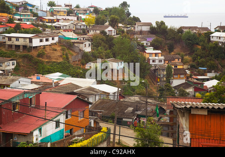 Chile, Häuser im Bergbau Stadt Lota, in der Nähe von Concepcion Stockfoto