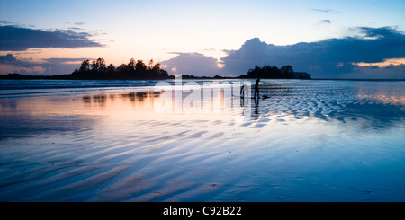 Sonnenuntergang am Chesterman Beach in der Nähe von Tofino, Vancouver Island, British Columbia in Kanada Stockfoto