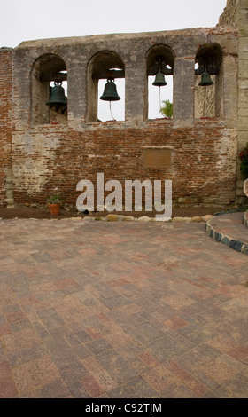 Kalifornien - die Glocken in den älteren Teil der Mission San Juan Capistrano. Stockfoto