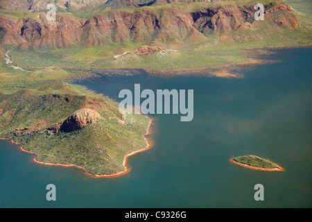 Ufer des Lake Argyle, Kimberley-Region, Western Australia, Australien - Antenne Stockfoto