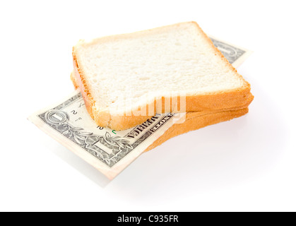 Inflation. Dass Sie in einem Sandwich - Ihr Geld platzieren können. Stockfoto