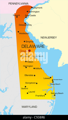 Vektor-Farbkarte Bundesstaat Delaware. USA Stockfoto
