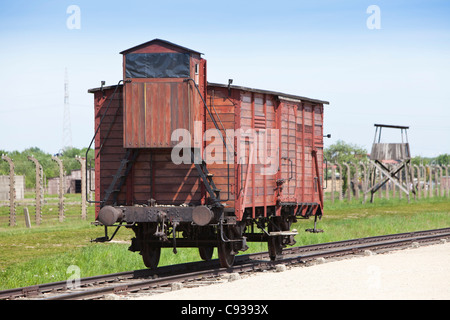 Polen, Birkenau, Auschwitz II - Birkenau. Ein Güterwagen in den Transport von Opfern zu Auschwitz II - Birkenau Lager verwendet. Stockfoto