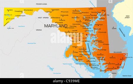 Vektorkarte Farbe des Staates Maryland. USA Stockfoto