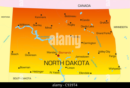 Farbe Vektorkarte von North Dakota Zustand. USA Stockfoto