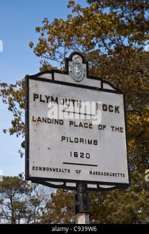 Plymouth Rock Zeichen, Plymouth, MA Stockfoto