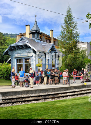 Historische Eisenbahn: le Tramway du Mont-Blanc, Frankreich. Stockfoto