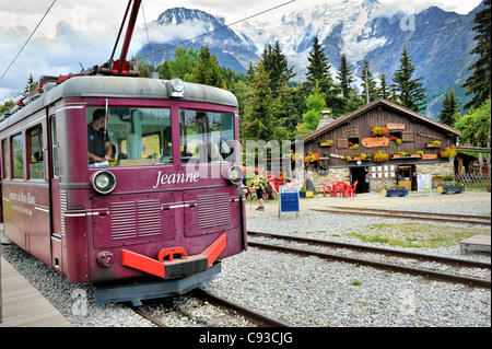 Historische Eisenbahn: le Tramway du Mont-Blanc, Frankreich. Stockfoto