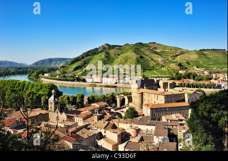 Tournon Sur Rhone et Les Coteaux de Tain l ' Hermitage, Frankreich. Stockfoto