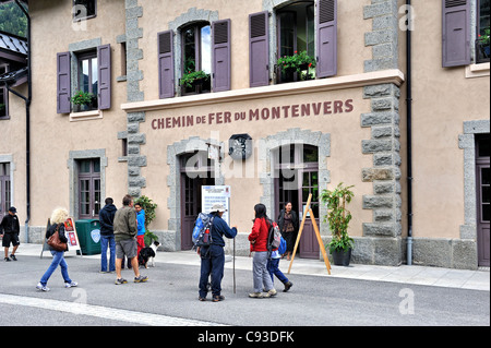 Historische Eisenbahn: le train du Montenvers, Chamonix, Frankreich. Stockfoto